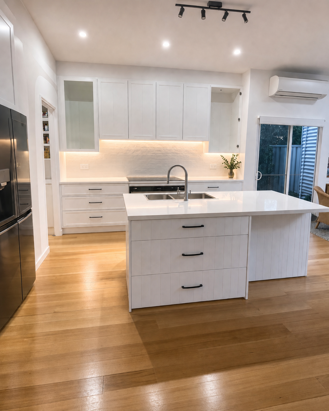 Completed minimalistic modern farmhouse Hamptons inspired kitchen
